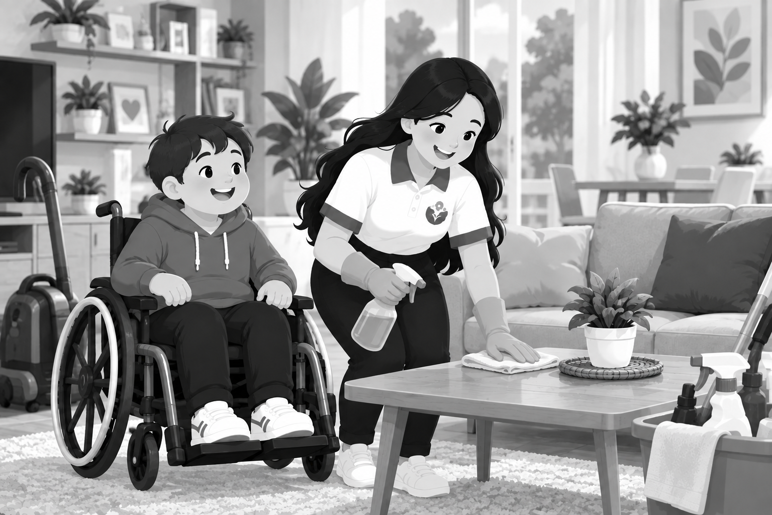 Caring Cleaning in a Cosy Living Room